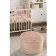 thumbnail image 3 of LR Home Small Fringe Striped Indoor Round Pouf, Coral/White, 18" x 18" x 14", 3 of 10