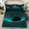 thumbnail image 2 of Feelyou Futuristic Geometry Teens Full Size Sheets, Black Cyan Square Spiral Bed Sheets, Rectangle Abstract Sheet Sets, Super Cozy Room Decor, 4-Piece, 2 of 7