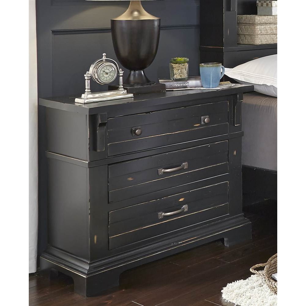 Progressive Furniture Nightstand in Distressed Weathered Black Finish
