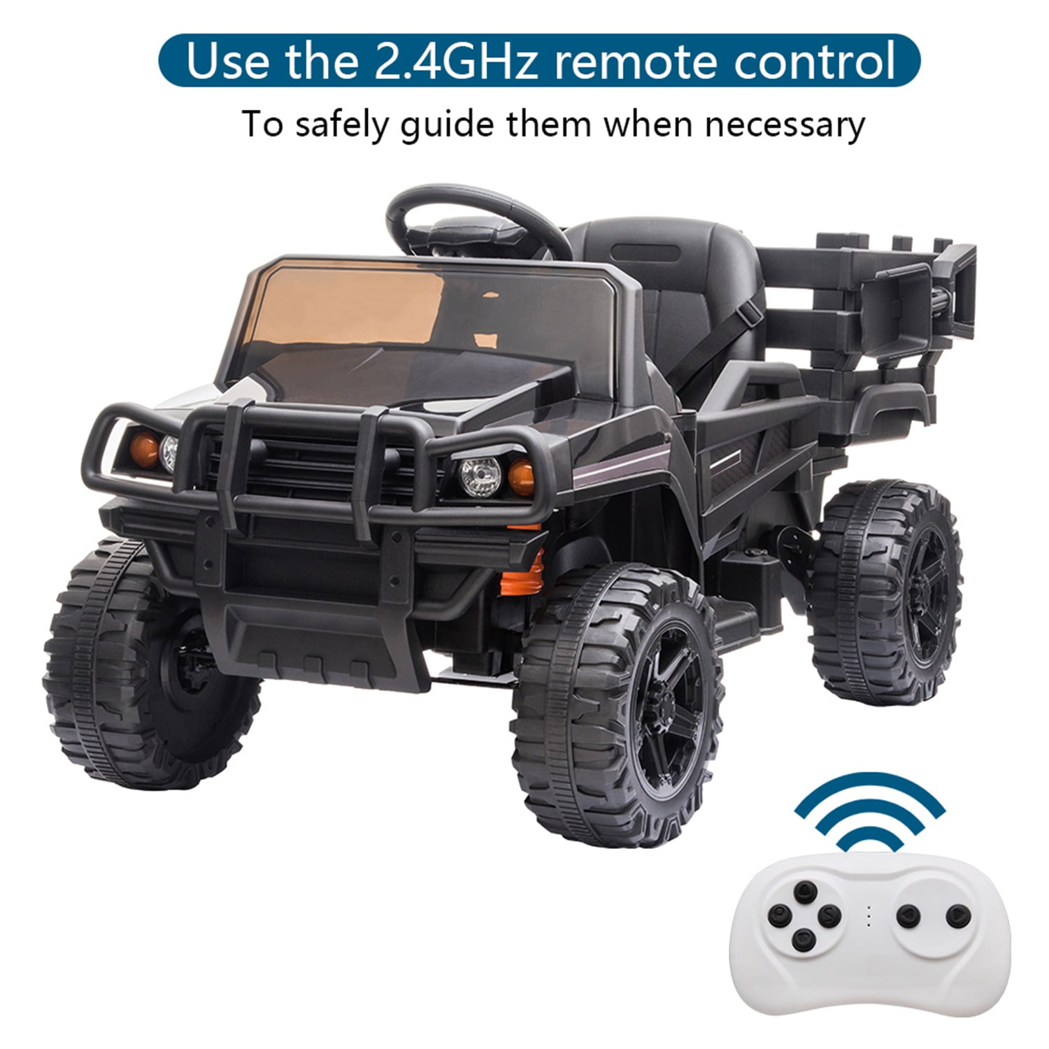 CIPACHO Kids 12V Ride On Truck, Battery Powered Toy Car w/Spring Suspension, Remote Control, 3 Speeds, LED Lights, Black