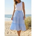 thumbnail image 4 of DARING DIVA Women's Gingham Drawstring Waist A-Line Midi Skirt X-Large Sky Blue, 4 of 8