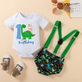 thumbnail image 2 of Xudanell 1st Birthday Outfit Boy Bow Tie Short Sleeve Romper Sets Adjustable Prints Suspenders Boy Outfits, 2 of 9
