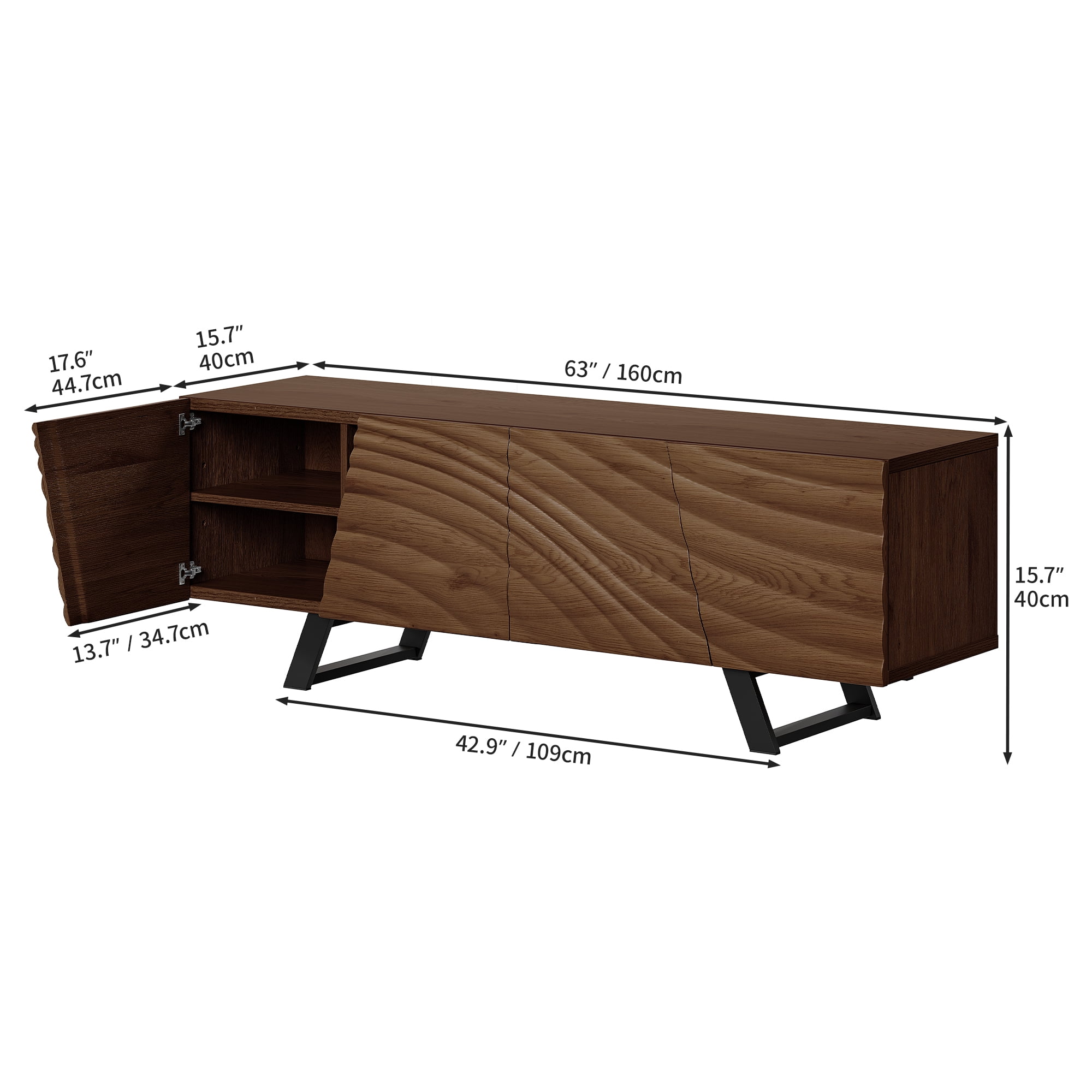 Dextrus Television Stand with Storage Cabinet, Wood Walnut, 68.90 x 20.08 x 5.63 Inches, 97 lb