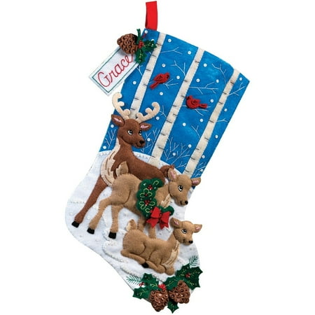 Bucilla Christmas Felt Kits - 18-Inch Christmas Stocking Felt Applique Kit, 86502 Deer Family, Bucilla Felt Applique Stocking By Bucilla
