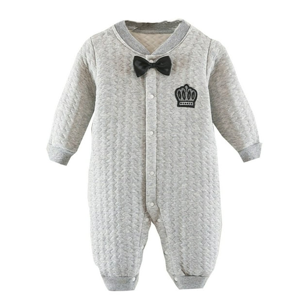 Gibobby Pantalones cortos del mono del Bowknot de la del invierno de la manga larga de las muchachas de los niños recién nacidos(Gris, 0-3 Meses)