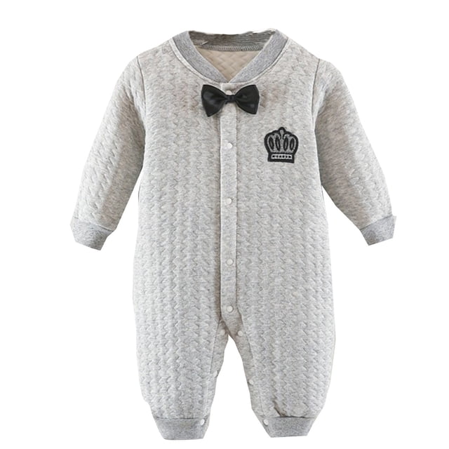 Infant Boys Girls Long Sleeve Winter Fashion Bowknot Jumpsuit Romper Girl Long Baby Girls Summer Romper Baby Overalls Girl Cardigan Button Clothes Dress 6 Ruffle Rompers for Gray 0-3 Months