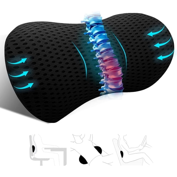 MORAVE Black Memory Foam Lumbar Support Pillow, Lower Back Pain Relief Back Support Pillow for Office Chair and Car Seat
