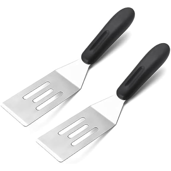 2 Pack Small Metal Spatula Set, Mini Stainless Steel Serving Spatulas for Kitchen Use, Ideal for Flipping Pancake, Brownie, Cookie, Cake, Egg Professional Cooking & Baking Utensil