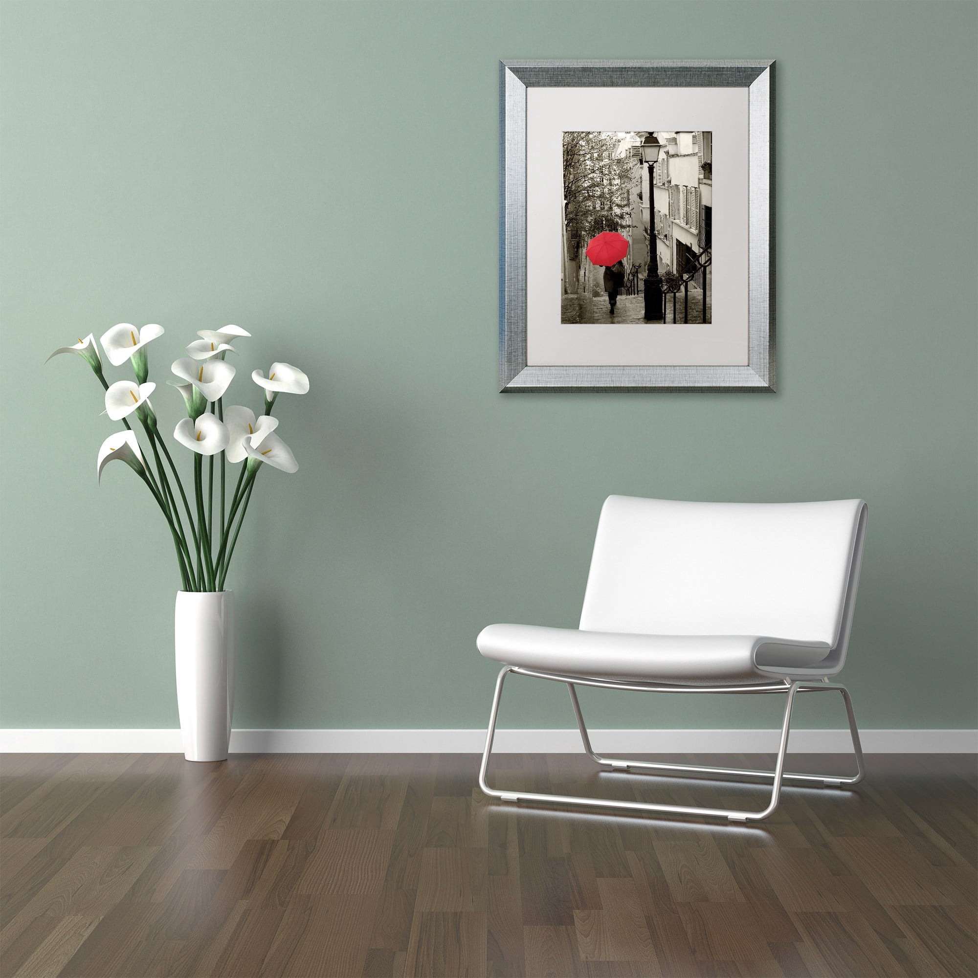 Trademark Fine Art "Paris Stroll II" Canvas Art by Sue Schlabach White Matte, Silver Frame