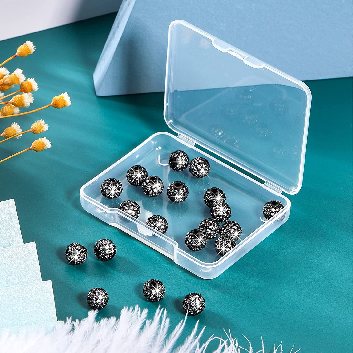 20 Pieces 8 mm Zirconia Cubic Beads, Round Rhinestone Bracelet Spacer Charms,Crystal Zirconia Stones, Ball Beads for Jewelry Making DIY(Black)