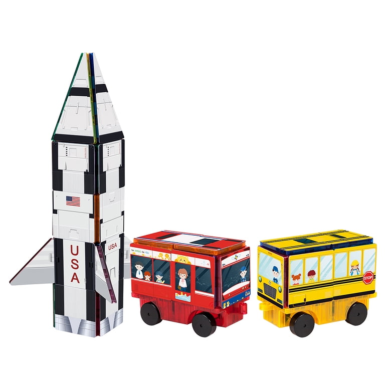 Magnetic Tile Building Blocks 64-Piece Set with Vehicles photo 8
