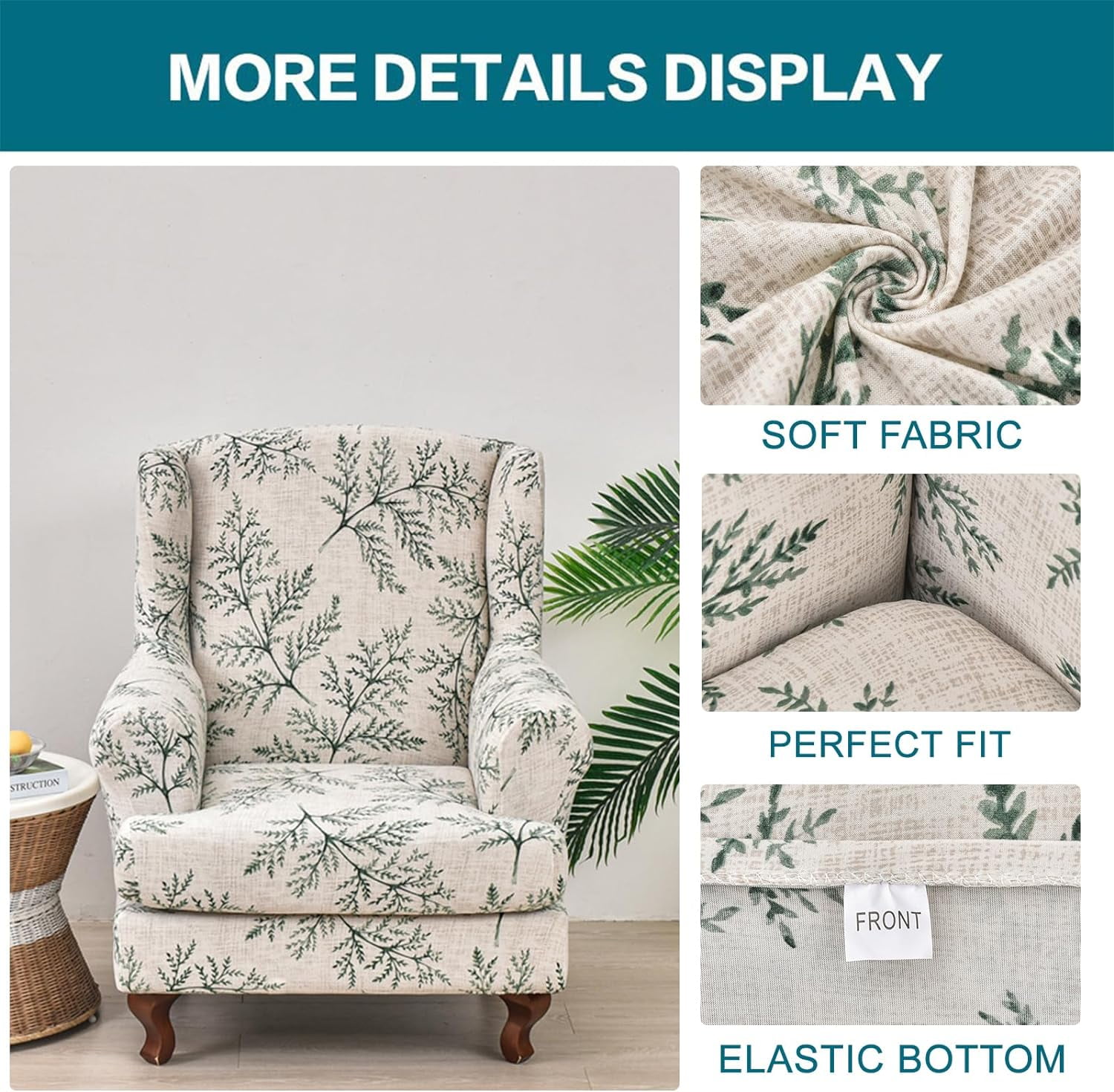 CHUNTIAN Wingback Chair Covers Slipcovers 2 Piece Stretch Wing Chair Covers Spandex Slipcovers Wingback Sofa Covers Armchair Covers Non-Slip Furniture Protector for Living Room Wingback Chairs, A13