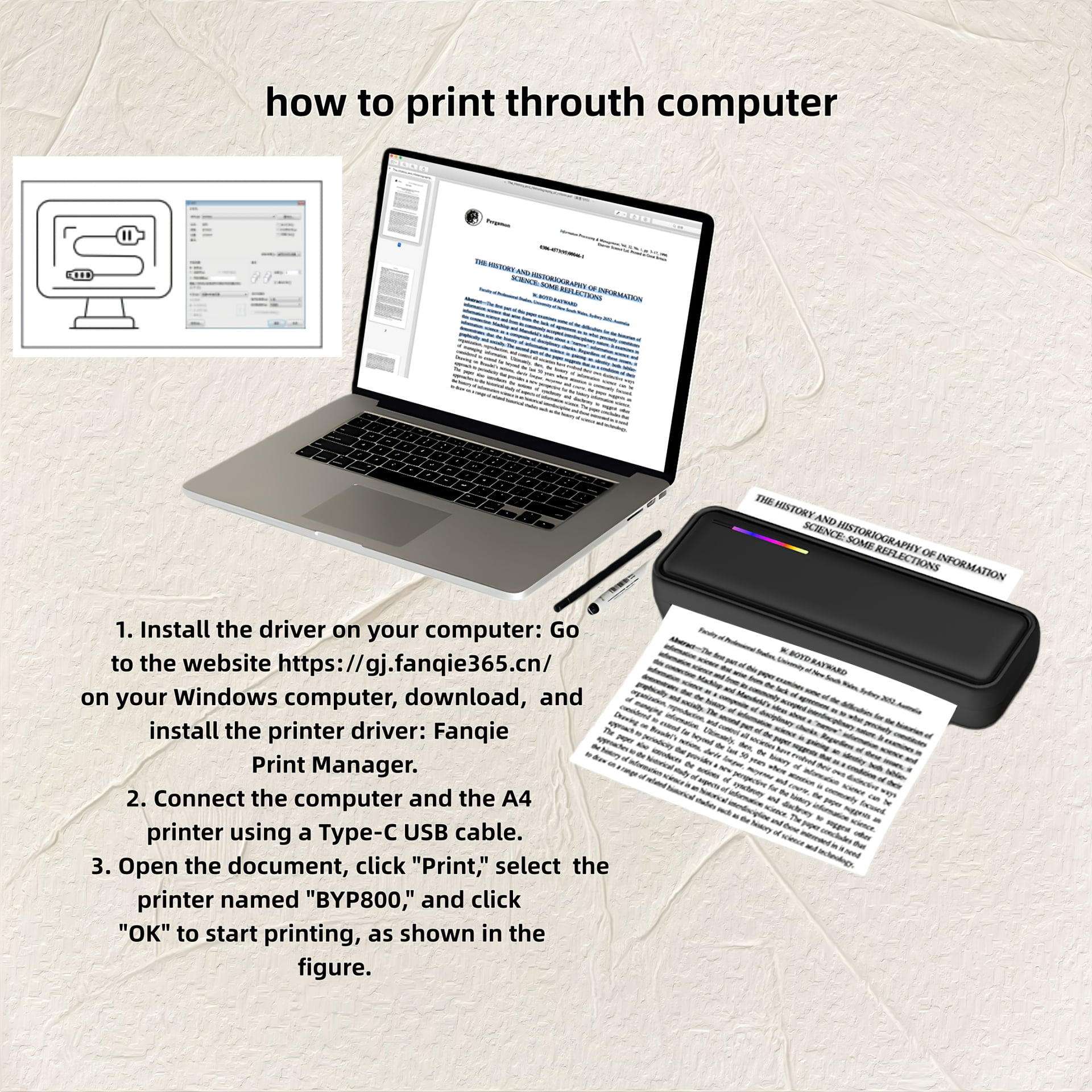 A4 Portable Ink Free Thermal Printer Multifunctional Printer for Tattoo Printing
