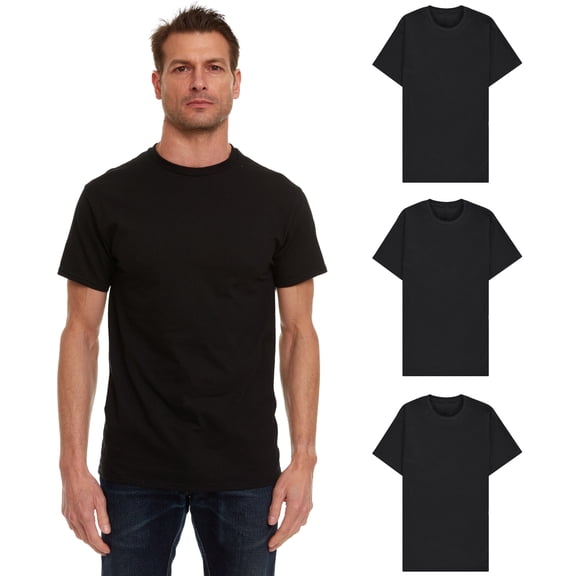 BILLIONHATS 3 Pack Mens Cotton Short Sleeve Lightweight T-Shirts, Bulk Crew Tees for Guys, Black Colors Bulk Pack