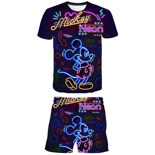 Camisetas de manga corta de Mickey Mouse + pantalón corto, conjunto informal de dibujos animados de verano para niñas, ropa de Disney, trajes bonitos de 1 a 14 años, 12M Gao Jinjia LED