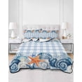 thumbnail image 2 of Full Size Quilt Bedding Set, Nautical Coastal Reversible Summer Quilt 3 Pieces, Ocean Starfish Shells Coral Conch Blue Plaid Lightweight Bedspreads Coverlets with 2 Pillow Shams for All Seasons, 2 of 5