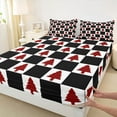 thumbnail image 3 of Feelyou Red Christmas Tree Queen Sheet Sets, Square Plaid Buffalo Flat Sheet, Teens Boys Girls Kids Queen Fitted Sheet, Ultra Soft Home Decor, 4pcs, 3 of 7