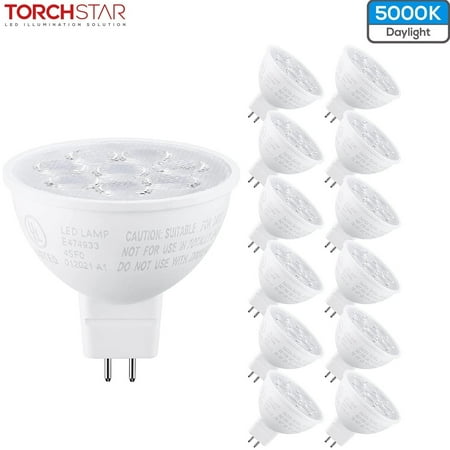 

TORCHSTAR 12 Pack MR16 LED Light Bulb GU5.3 Bi-Pin Base 50W Halogen Equivalent 6.5W 12V AC/DC Spotlight Bulb 550lm 5000K Daylight for Recessed Light Track Lighting 3-years Warranty
