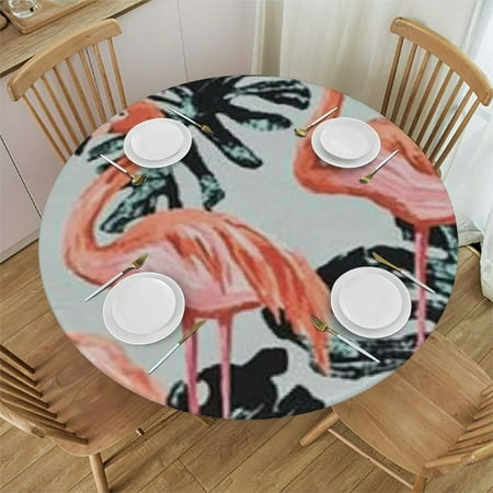 

BCIIG Flamingo Round Tablecloth 100% Polyester Fiber Stain Resistant Washable - Perfect for Indoor Outdoor Kitchen Dining Wedding Parties - Pack of 1 31 -35