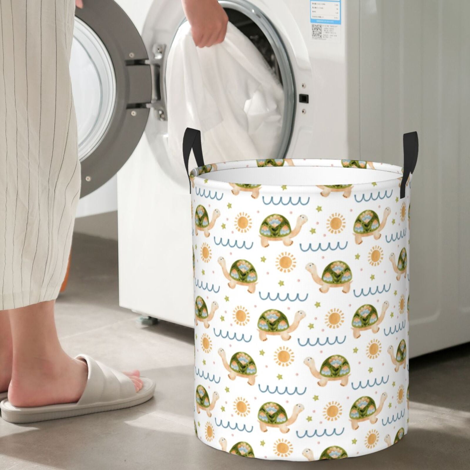 Large Laundry Basket with Handles - Sea Turtle Basking in the Sun Kids Baby Dirty Clothes Laundry Hamper for Bedroom Aesthetic
