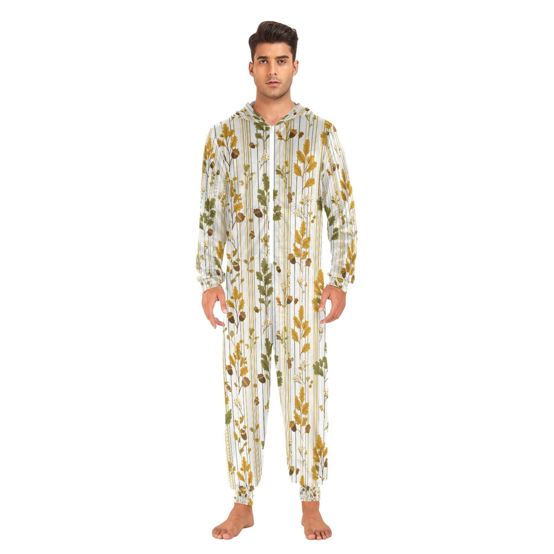 Adult Christmas Onesie Acorn Wildflowers Brown Adult Zipper One-Piece Pajamas Unisex Pajamas with Pockets
