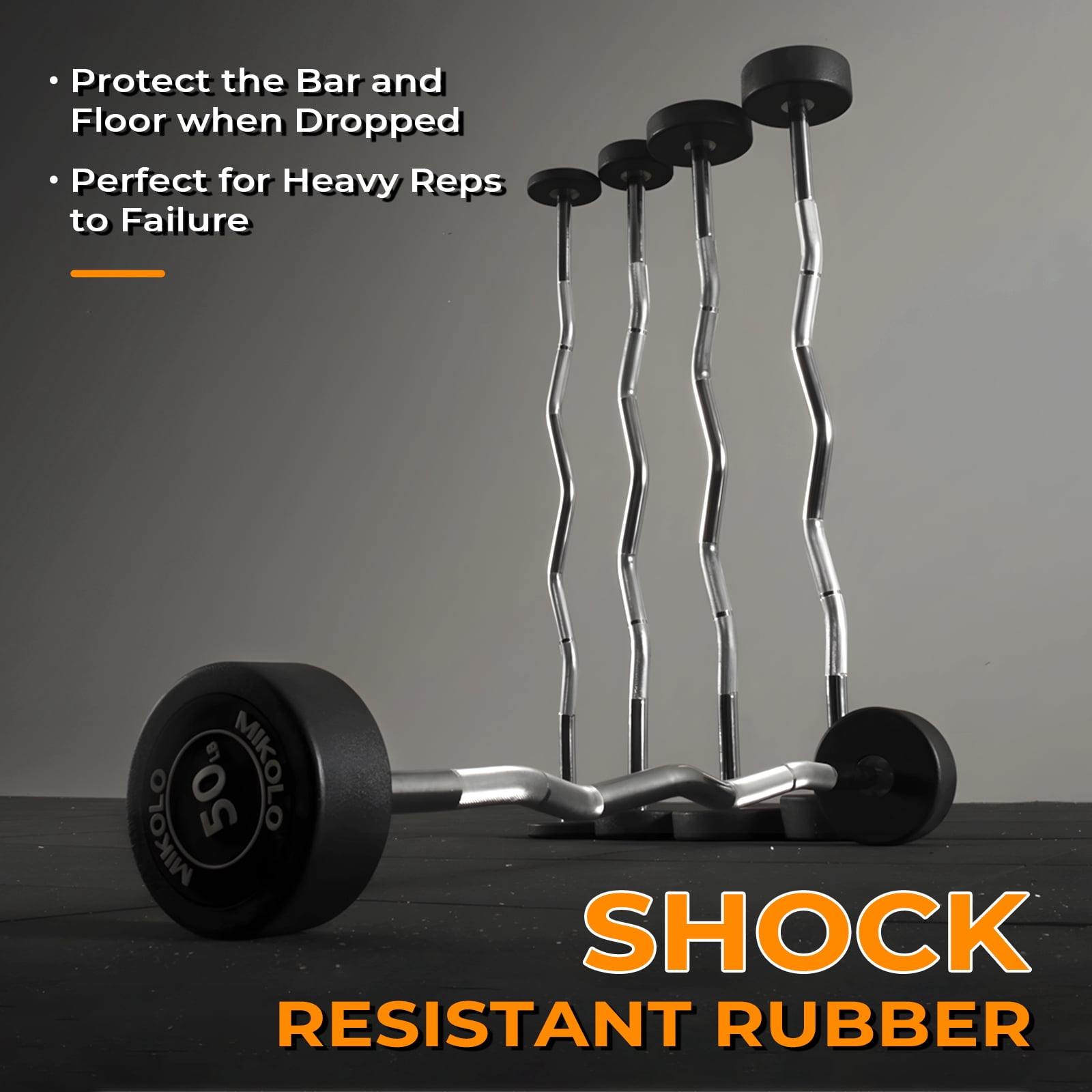 Mikolo Rubber Coated Fixed Weight EZ Curl Barbell, Pre-Loaded Weights EZ Curl Solid Steel Barbells, Weighted Bar for Weightlifting Exercise （10-50LBS）