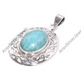thumbnail image 4 of Natural Large Oval Green Amazonite Stone 925 Sterling Silver Design Pendant Gift Jewelry for Her, 4 of 5