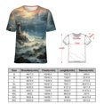 thumbnail image 2 of Lighthouse Sunrise Coast Scenery Pale Blue Tan Women's Short Sleeve T-Shirt Crew Neck Casual Summer Trendy Loose Fit Tops, 2 of 6