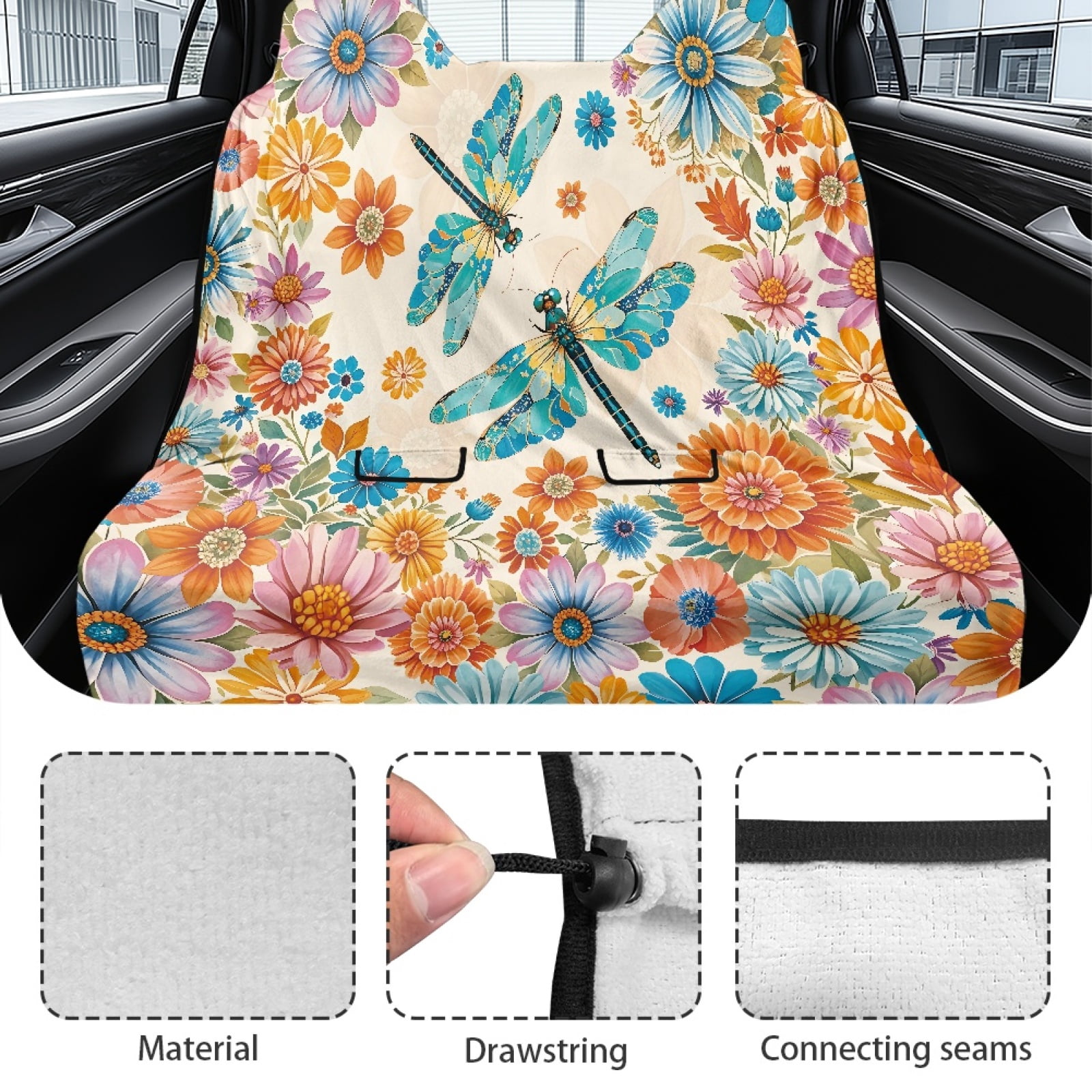 Xoenoiee Boho Dragonfly Print Waterproof Towel Back Seat Cover for Car Truck Van SUV, Durable Rear Bench Seat Cover for Kids Dogs, Seat Back Protector, Easy to Install