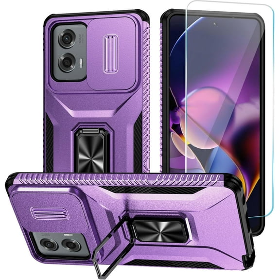 for Motorola Moto G Stylus 5G 2024 Case with HD Screen Protector & Slide Camera Cover & Kickstand, [Military-Grade] Phone Case for Moto G Stylus 5G 2024 (Y_Purple)