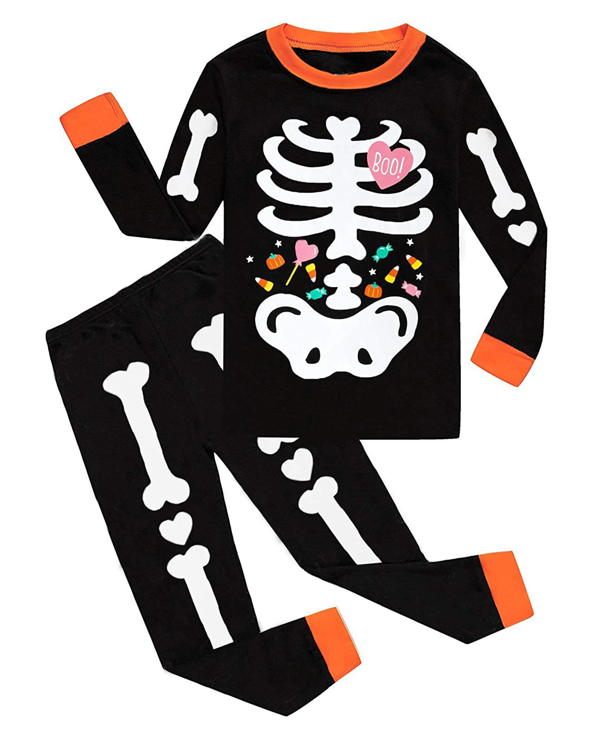 Boys Christmas Pajamas Halloween Skeleton-Glow-in-The-Dark Toddler Pjs Kids Clothes Shirts