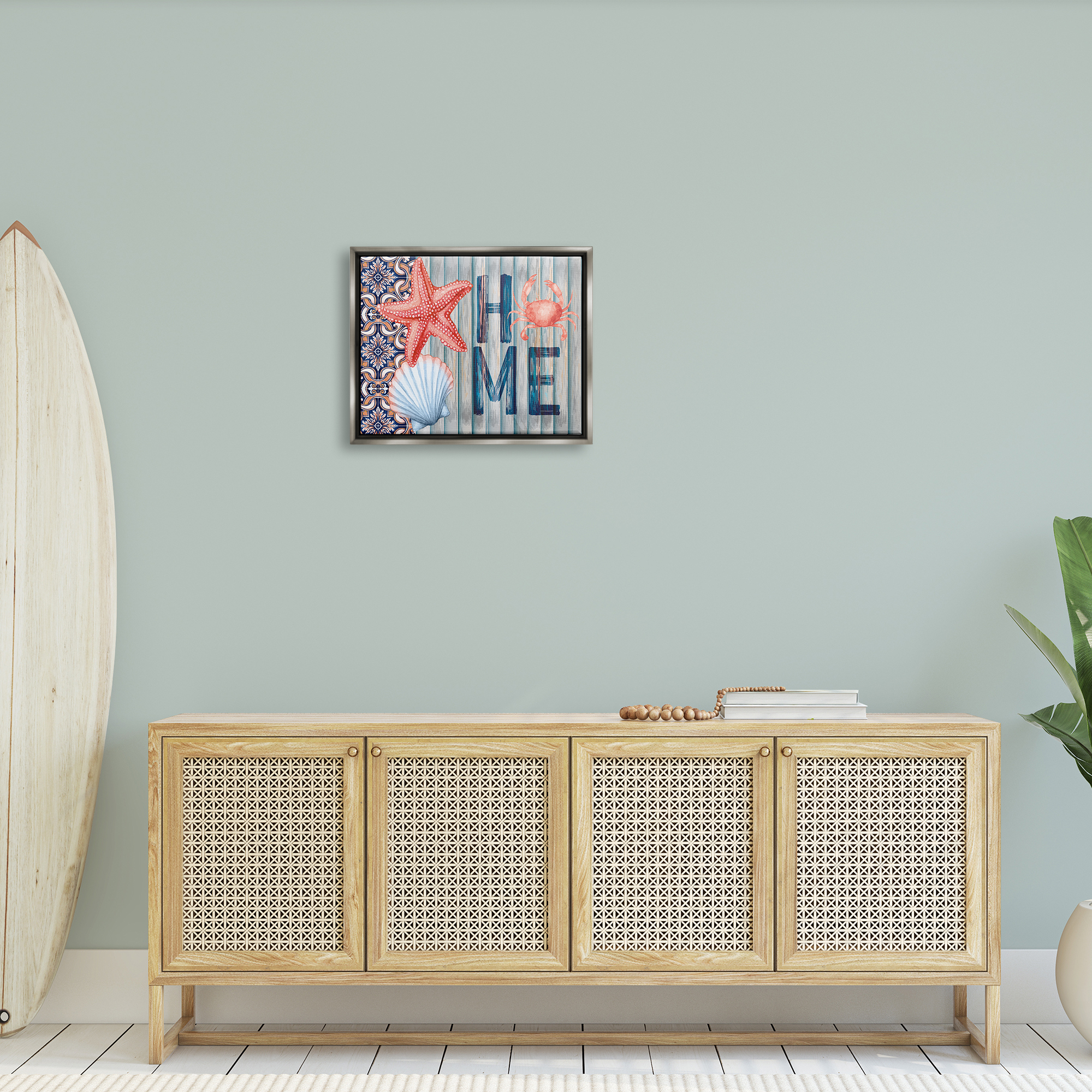 Stupell Patterned Home Nautical Sea Life Landscape Painting Gray Floater Framed Art Print Wall Art