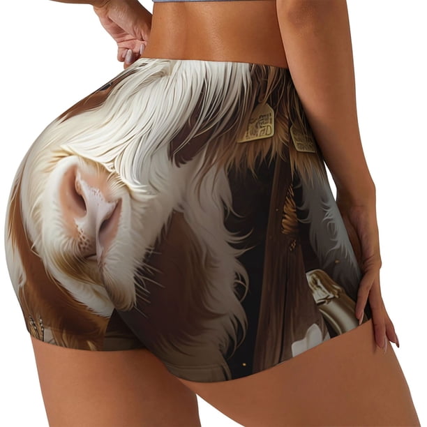 Fotbe Cow With Butterflies Shorts Sin Costuras – Shorts Deportivos de Cintura Alta para Mujer, Elásticos para Gimnasio, Yoga, Running o Ciclismo-Medium