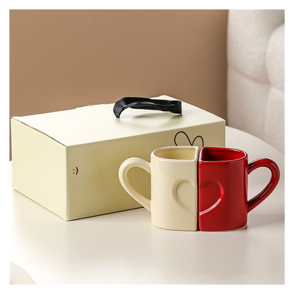 Juego de tazas de café de cerámica - Set de regalo for parejas for boda, día de San Valentín - Diseño de medio corazón