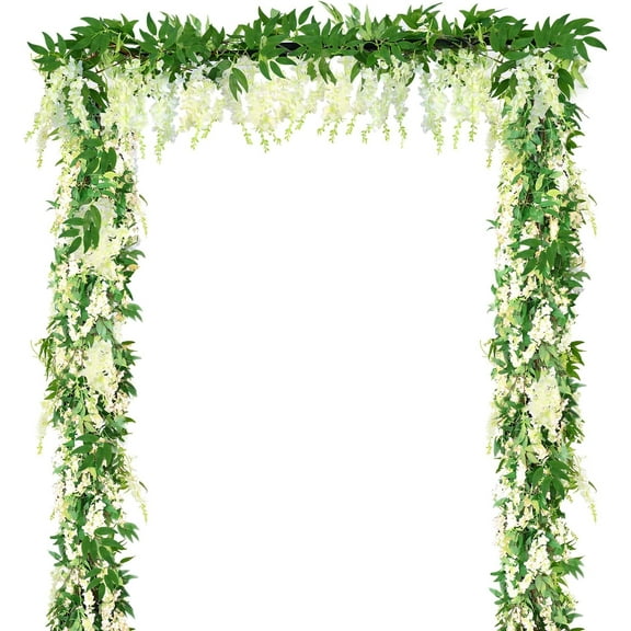 5 Pack 33FT Wisteria Hanging Flowers Garland, Artificial White Floral Garland, Wedding Arch Flowers Fake Vines for Garden Party