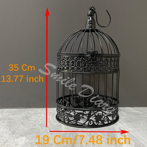 Vintage Decorative Iron Bird Cage with Hollow Pattern - Black
