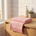 thumbnail image 4 of REGALWOVEN Jacquard Pattern Boho Decorative Hand Towels, 2 Pack Cotton Turkish Absorbent Soft Bathroom Towel Set Pink 13" x 29", 4 of 7