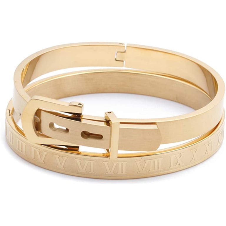 Roman Numeral Bracelet And Ring Set For Men & Women - Gold Plated Stainless Steel, Engravable, Gift Ready