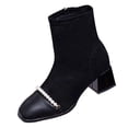 thumbnail image 2 of Taylonsss Women's Stretchy Knit Ankle Boots with Pearl Accent and Blocks Heel for Winter Comfortable Pointed Toe Back Zipper Boots for Casual Wear, 2 of 8