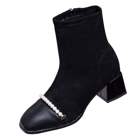 COM1950s Women's Winter Boots, Women's Fashion Casual Winter Comfortable Ankle Boots, Solid Color Pointed Toe Back Zipper Low Heel, Women's Boots Ankle, Black Ankle Boots for Women