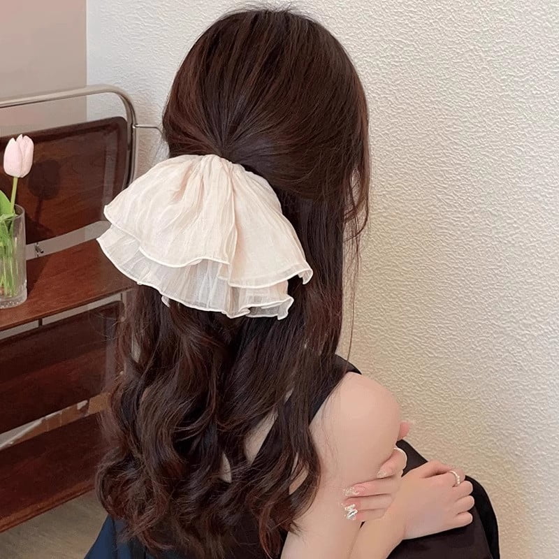 Elegant Chiffon Fold Large Scrunchie Hair band For Women Girls Sweet Hair Accessories Wide Rubber Band Fashion Hair Ornament