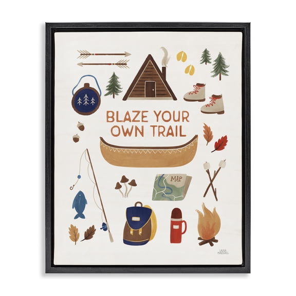 Stupell Industries Rustic Lodge Blaze Your Own Trail Phrase Black Floating Frame Canvas Art, 17 x 21, by Laura Marshall