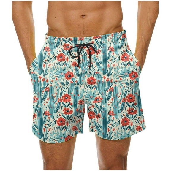 Jjayotai George Shorts Men Above the Knee, Men's Swim Trunks, Beach Swimming Shorts with Drawstring and Pockets, Mens Shorts