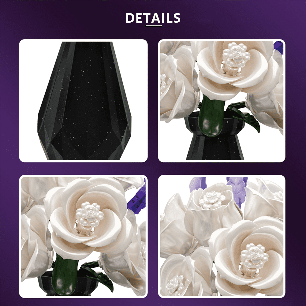 TodayStore Rose Flower Building Sets, Botanical Collection Artificial Bouquet Bricks for Home Decor, Holiday Gift for Women & Valentine's Day 255 PCS (White).
