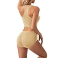 thumbnail image 3 of EYWGYA Ensembles d'Entraînement pour Femmes, Tenues de Yoga Courtes, Col Rond Sans Manches Couleur Unie Tenue Active Gym Décontractée Plage Vacances, 3 of 5