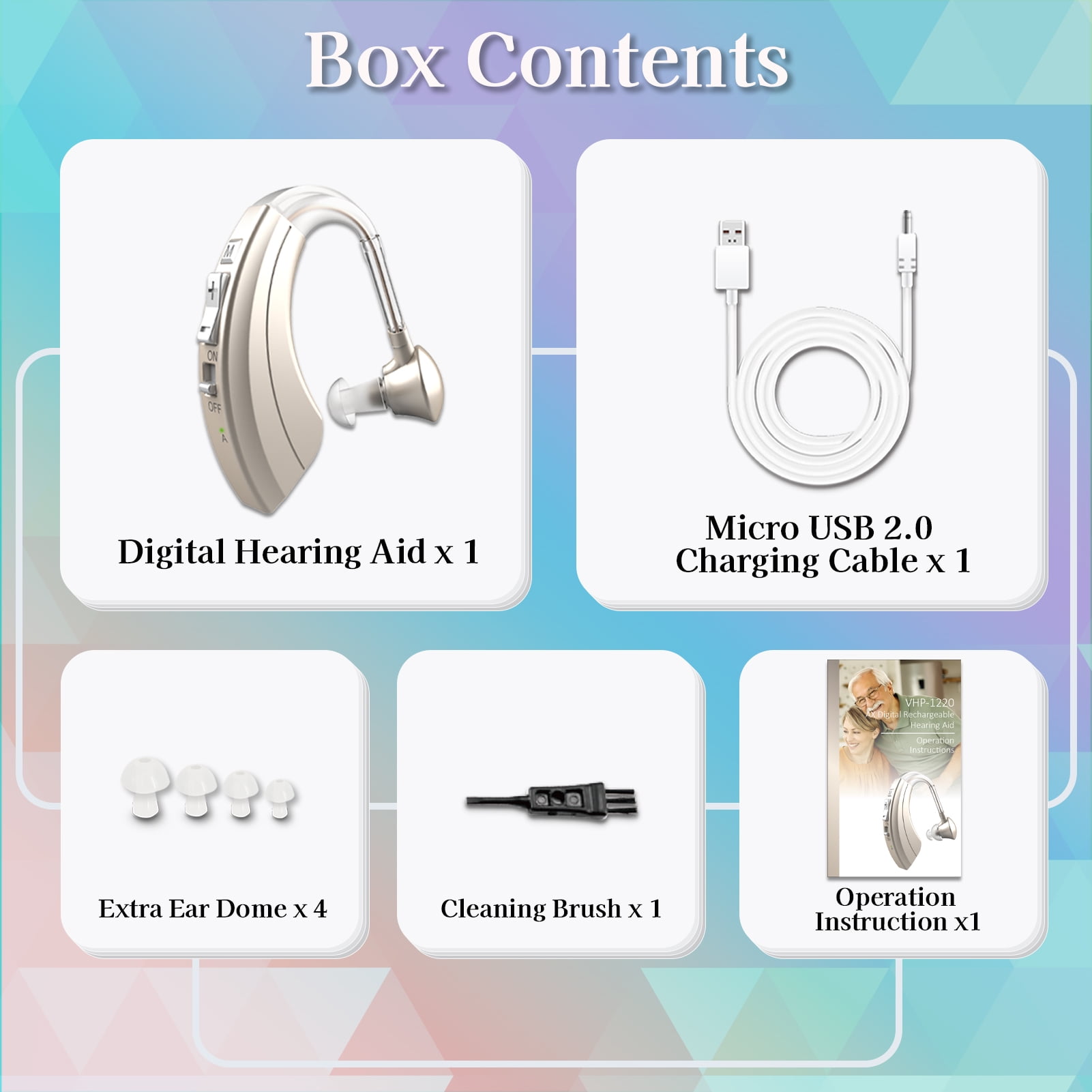 HIBRIQ Digital Hearing Aid for Seniors, Rechargeable Sound Device For Hearing Loss, Clear Sound, Single, Gold