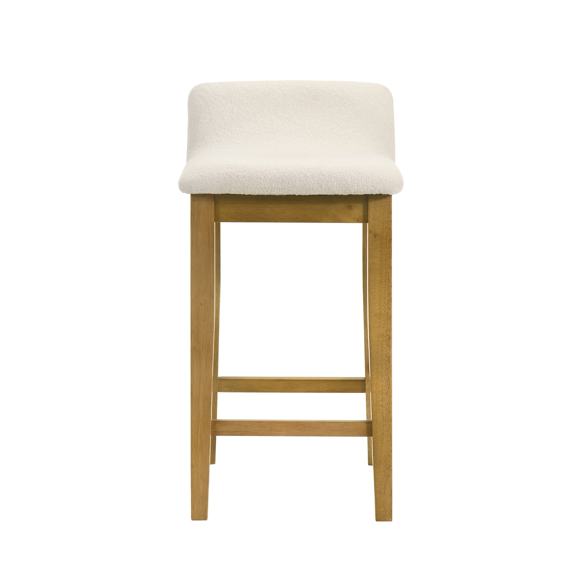 Annikah Modern Transitional Wood Counter Height Kitchen Bar Stool in Amber Glow Finish with White Boucle Fabric Upholstered Seat - Set of 4
