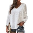 thumbnail image 4 of Women Pure Color Swiss Dot Long Sleeve V Neck Elastic Cuff Shirt, 4 of 7