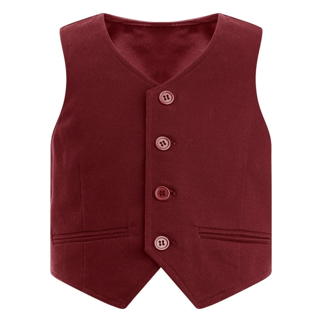 renvena Gilet de Costume Formel pour Garçons Coupe Régulière Col en V Simple Boutonnage Robe de Fête de Mariage Bourgogne 16