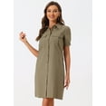 thumbnail image 2 of DARING DIVA Collared Short Sleeve Pocket Belt Button up Shirt Dress XL Tan, 2 of 6